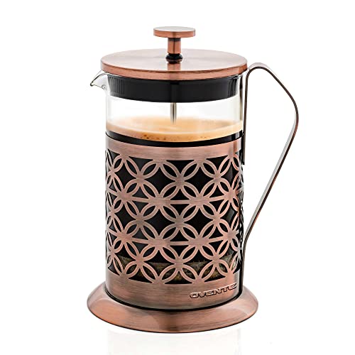 OVENTE 27 Ounce French Press Coffee & Tea Maker, 4 Filter Stainless Steel Filter Plunger System & Durable Borosilicate Heat Resistant Glass with Free Scoop, Perfect for Hot & Cold Brew, Copper FSF27C