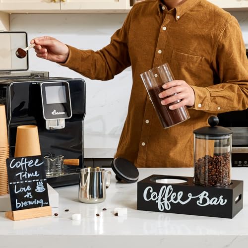 Yangbaga55OZ Glass Coffee Canister for Ground Coffee,2Pcs Coffee Containers with Handle Shelf Coffee Station Coffee Bar Accessories Organizer Decor,Food Storage Jar with Iron Coffee Scoop for Kitchen