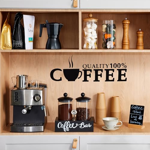 Yangbaga55OZ Glass Coffee Canister for Ground Coffee,2Pcs Coffee Containers with Handle Shelf Coffee Station Coffee Bar Accessories Organizer Decor,Food Storage Jar with Iron Coffee Scoop for Kitchen