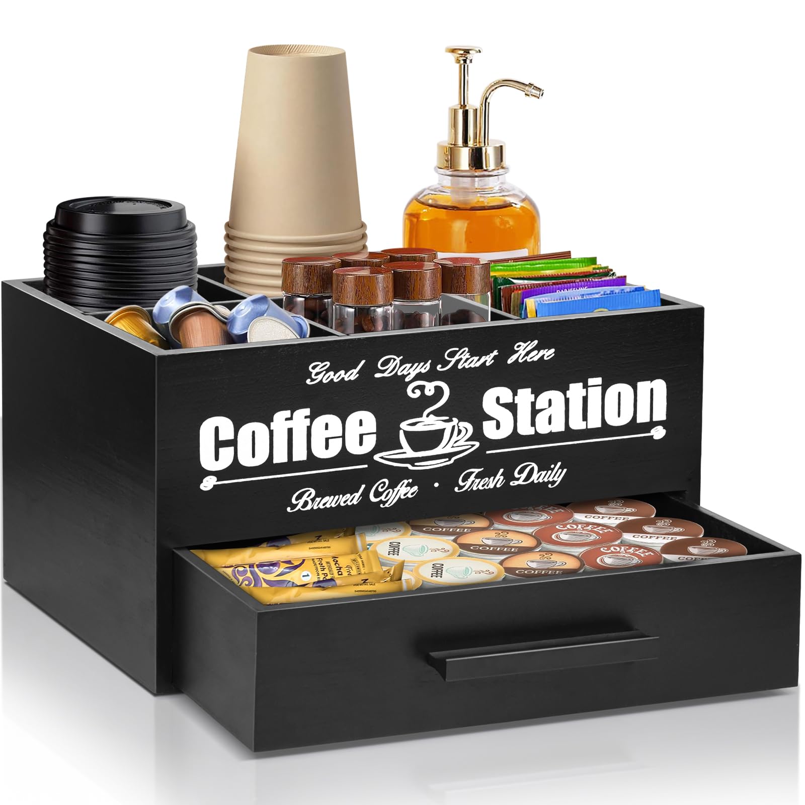 Coffee Bar Accessories Organizer with Drawer, Coffee Station Organizer