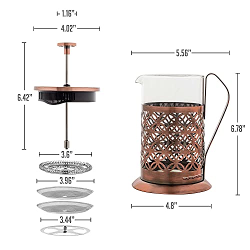 OVENTE 27 Ounce French Press Coffee & Tea Maker, 4 Filter Stainless Steel Filter Plunger System & Durable Borosilicate Heat Resistant Glass with Free Scoop, Perfect for Hot & Cold Brew, Copper FSF27C