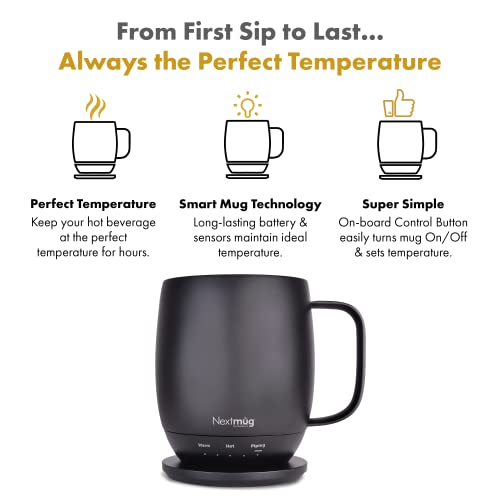 Nextmug - Temperature-Controlled, Self-Heating Coffee Mug (Black - 14 oz.)