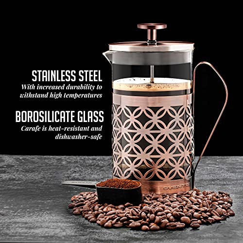 OVENTE 27 Ounce French Press Coffee & Tea Maker, 4 Filter Stainless Steel Filter Plunger System & Durable Borosilicate Heat Resistant Glass with Free Scoop, Perfect for Hot & Cold Brew, Copper FSF27C