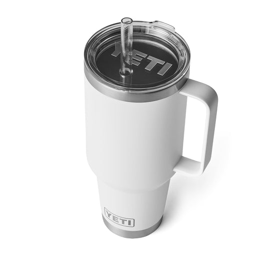 YETI Rambler 42 oz Tumbler with Handle and Straw Lid, Travel Mug Water Tumbler, Vacuum Insulated Cup with Handle, Stainless Steel, White