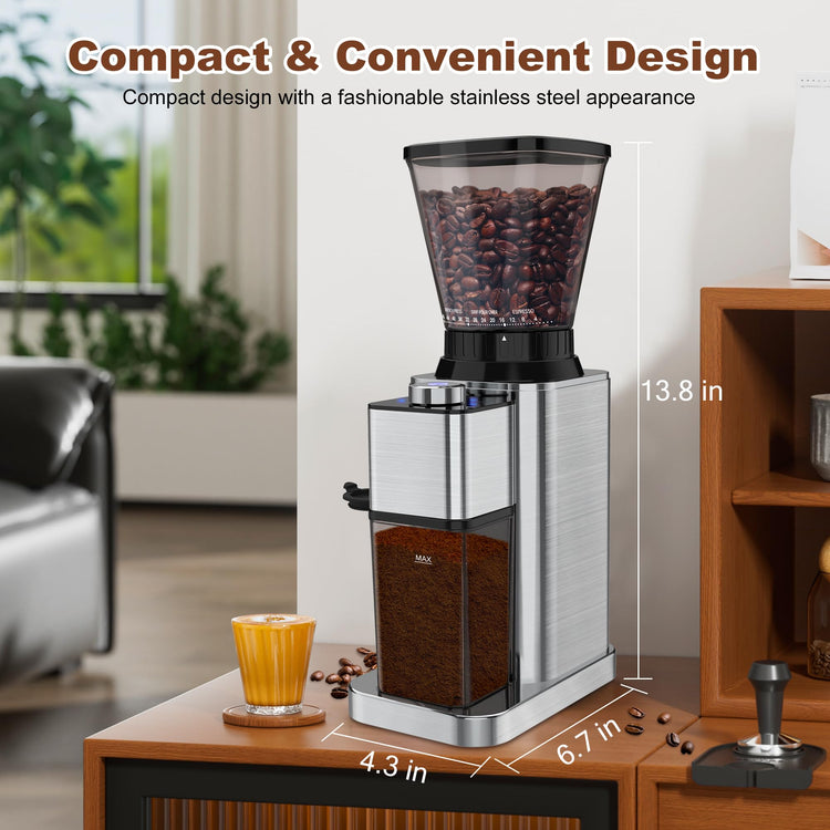 Conical Burr Coffee Grinder: Anti-Static Electric Coffee Bean Grinder with Adjustable 48 Grinding Settings and Precision Timer,Portable Stainless Steel Coffee Grind for Espresso/Drip/French Press