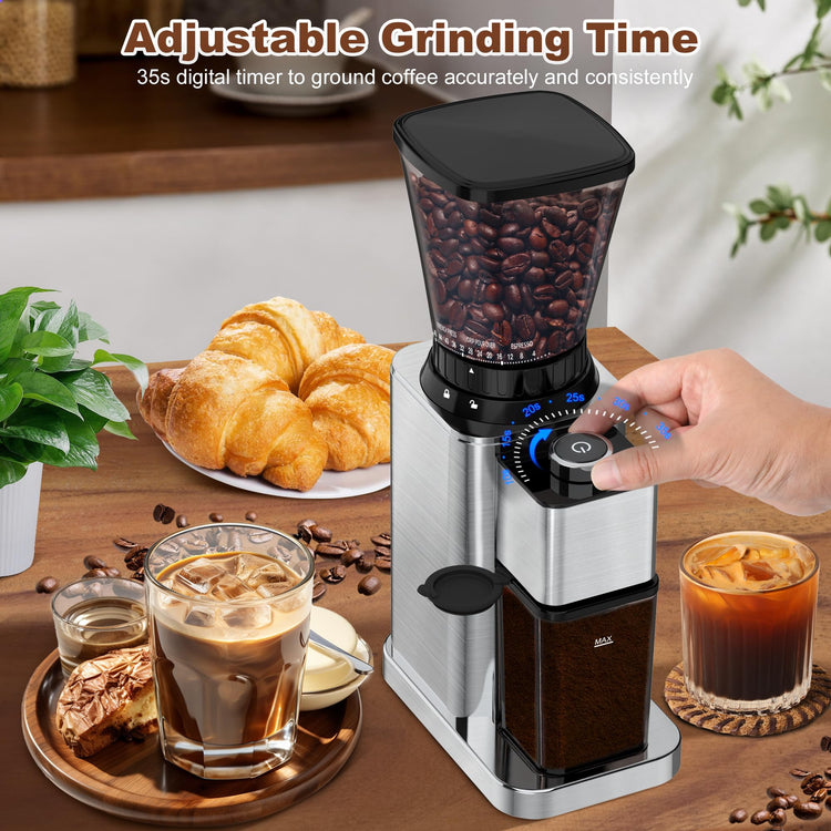 Conical Burr Coffee Grinder: Anti-Static Electric Coffee Bean Grinder with Adjustable 48 Grinding Settings and Precision Timer,Portable Stainless Steel Coffee Grind for Espresso/Drip/French Press