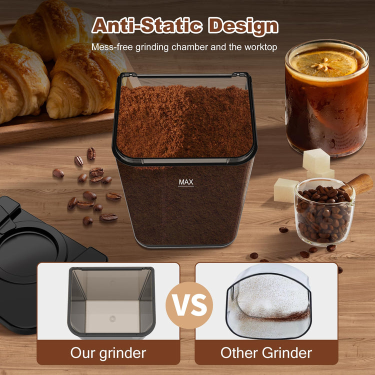 Conical Burr Coffee Grinder: Anti-Static Electric Coffee Bean Grinder with Adjustable 48 Grinding Settings and Precision Timer,Portable Stainless Steel Coffee Grind for Espresso/Drip/French Press