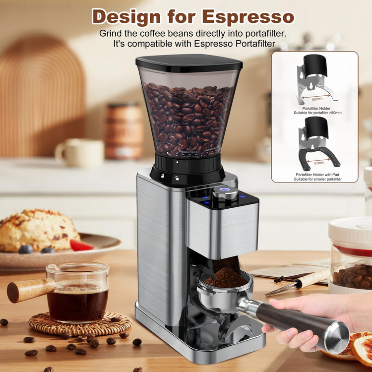 Conical Burr Coffee Grinder: Anti-Static Electric Coffee Bean Grinder with Adjustable 48 Grinding Settings and Precision Timer,Portable Stainless Steel Coffee Grind for Espresso/Drip/French Press