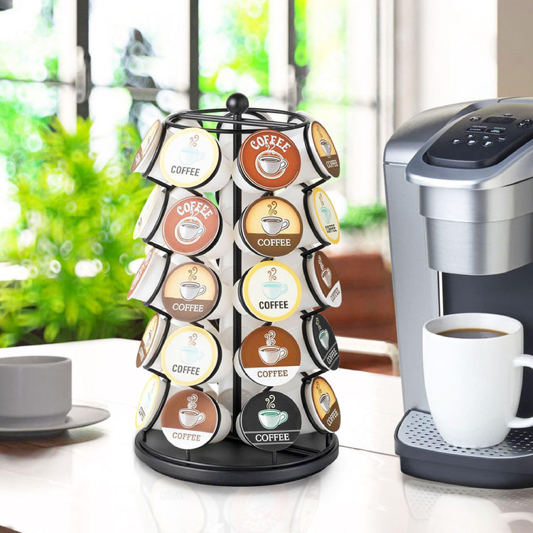 Nifty K Cup Holder – Compatible with K-Cups, Coffee Pod Carousel | 35 K Cup Holder, Spins 360-Degrees, Lazy Susan Platform, Modern Black Design, Home or Office Kitchen Counter Organizer