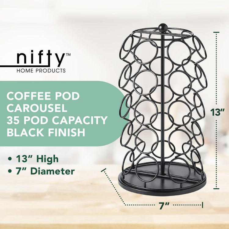 Nifty K Cup Holder – Compatible with K-Cups, Coffee Pod Carousel | 35 K Cup Holder, Spins 360-Degrees, Lazy Susan Platform, Modern Black Design, Home or Office Kitchen Counter Organizer