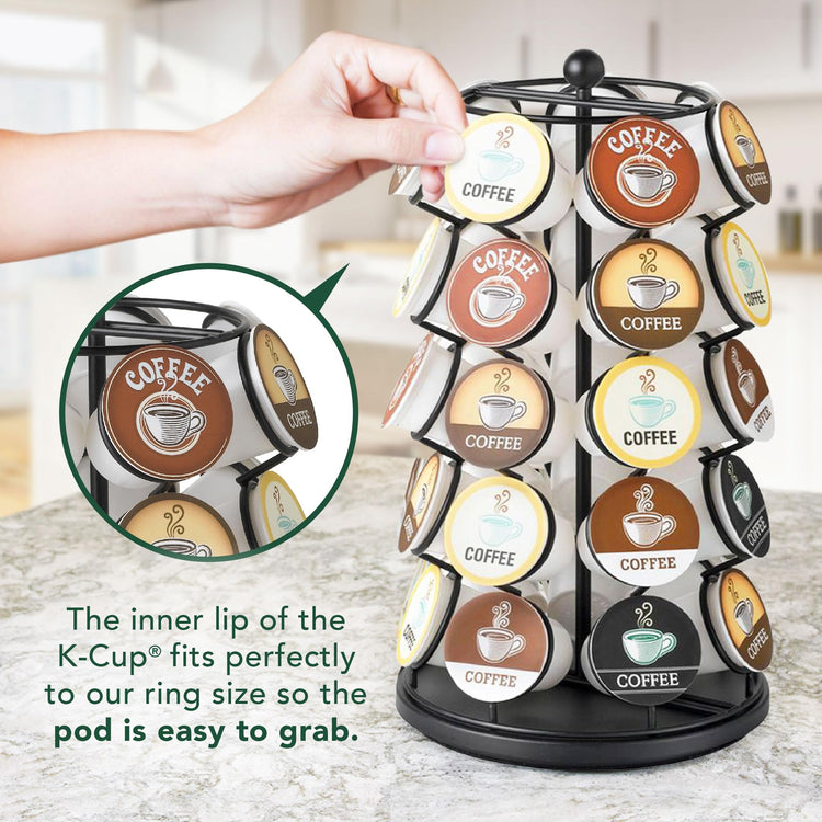 Nifty K Cup Holder – Compatible with K-Cups, Coffee Pod Carousel | 35 K Cup Holder, Spins 360-Degrees, Lazy Susan Platform, Modern Black Design, Home or Office Kitchen Counter Organizer