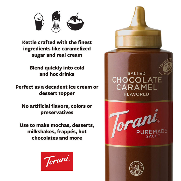 Torani Puremade Sauce, Salted Chocolate Caramel, 16.5 Ounces (Pack of 4 - Packaging May Vary)